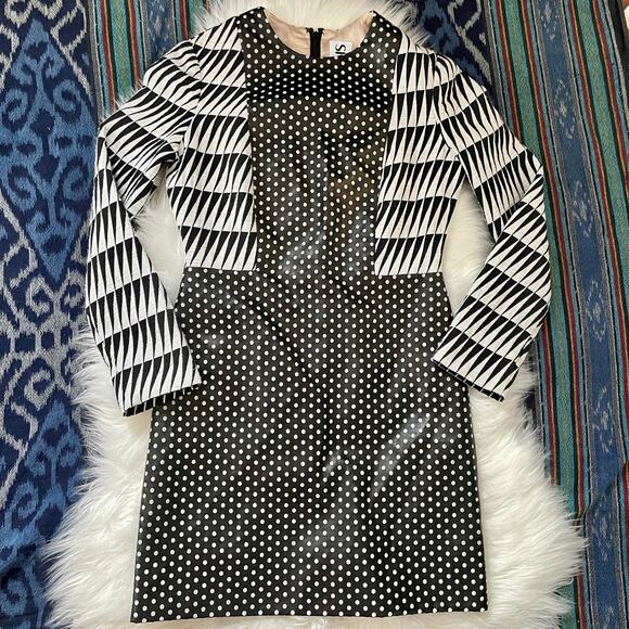 WOLK MORAIS Black White Patterned Long Sleeve Mini Dress Textured - Picture 4 of 9